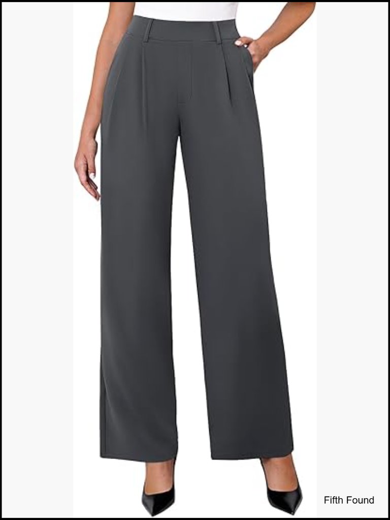 Wide Leg Dress Pants High Waisted Work Trousers With Pockets Stretchy Business